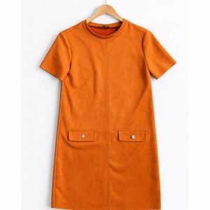 Zara Faux Suede Orange Short Sleeve Dress